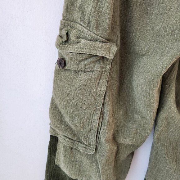 J. Crew Linen Blend Green Cargo Pants Patchwork Joggers Grunge Women's 00 - Picture 5 of 14